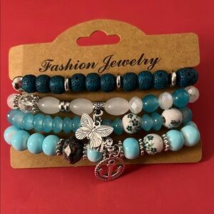 Turquoise and Silver Beaded Bracelet Set